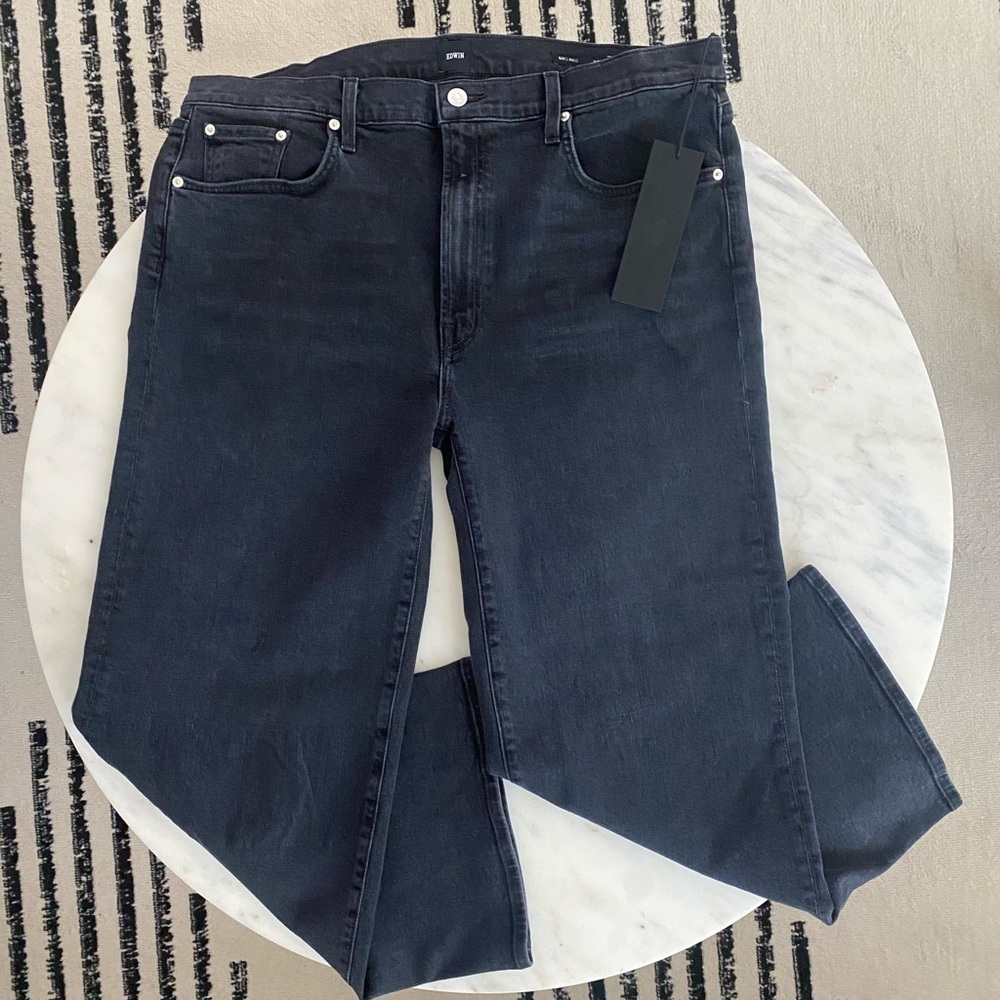 Edwin NEW Marli Ankle Wide Leg Black Jeans color Shadow Plus Size 34